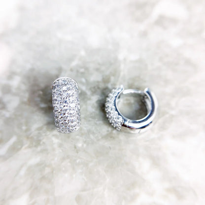 White Creole Hinged Hoop Earrings Pave Europe Glam Fine Jewerly For Women Gift In Solid 925 Sterling Silver