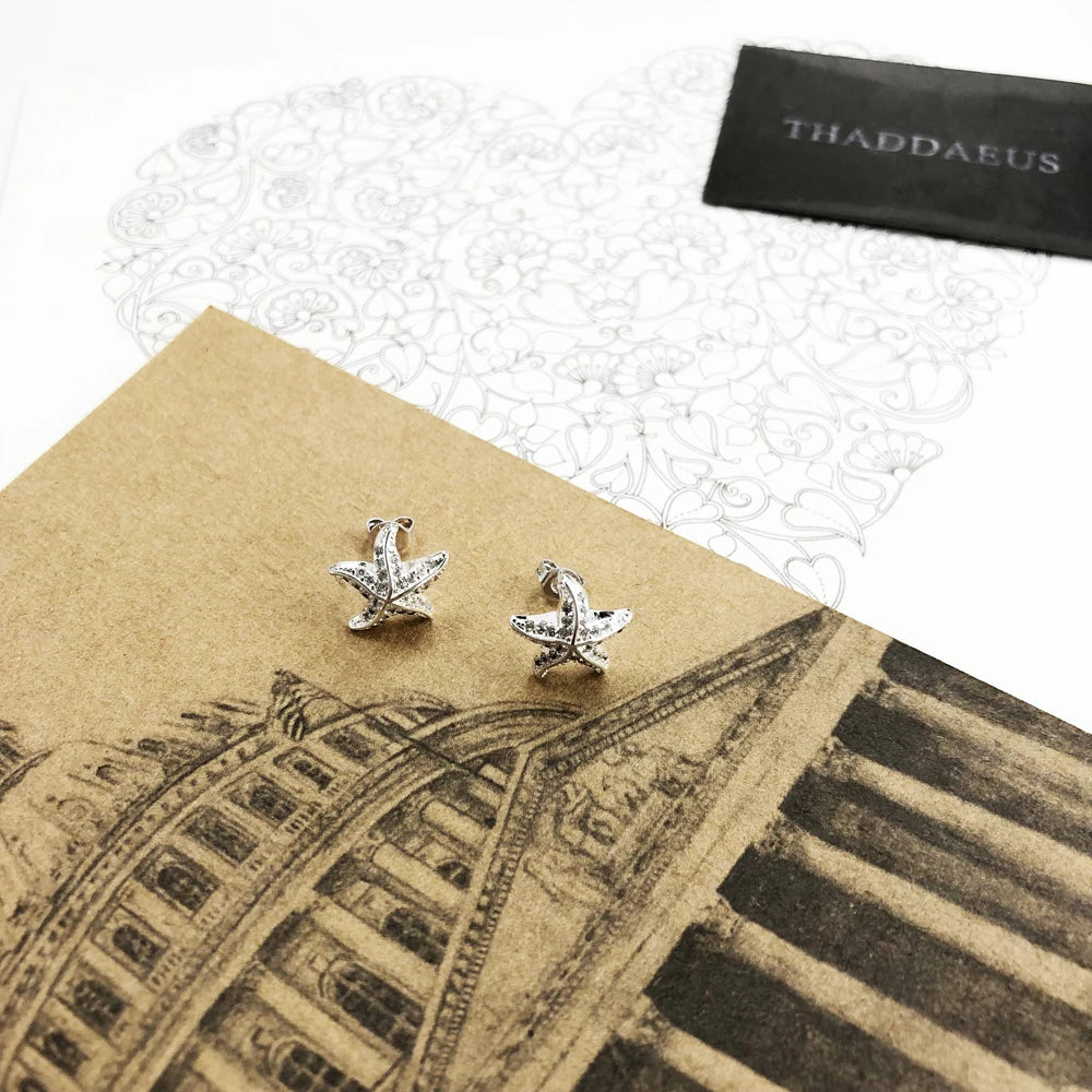 Starfish Pave Stud Earring Europe Style Fashion Trendy Jewelry For Women Girls Gift 925 Sterling Silver