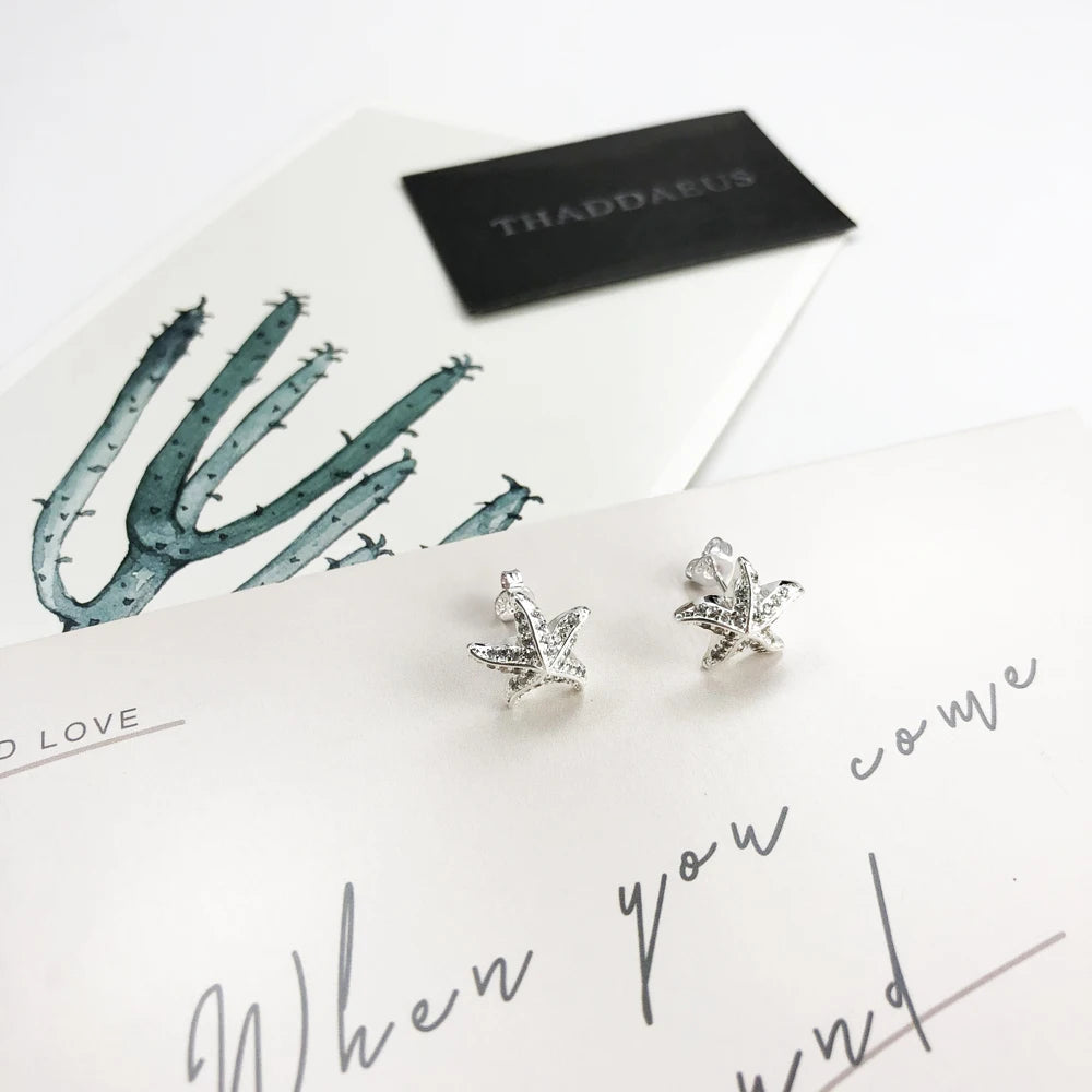 Starfish Pave Stud Earring Europe Style Fashion Trendy Jewelry For Women Girls Gift 925 Sterling Silver