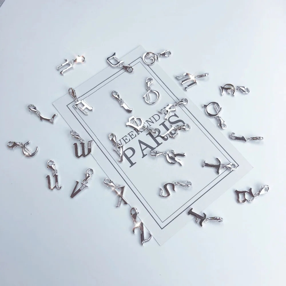 Real 925 Sterling Silver Lucky Letters ABC Word Pendant Charm Fashion Jewelry Gift For Women Men