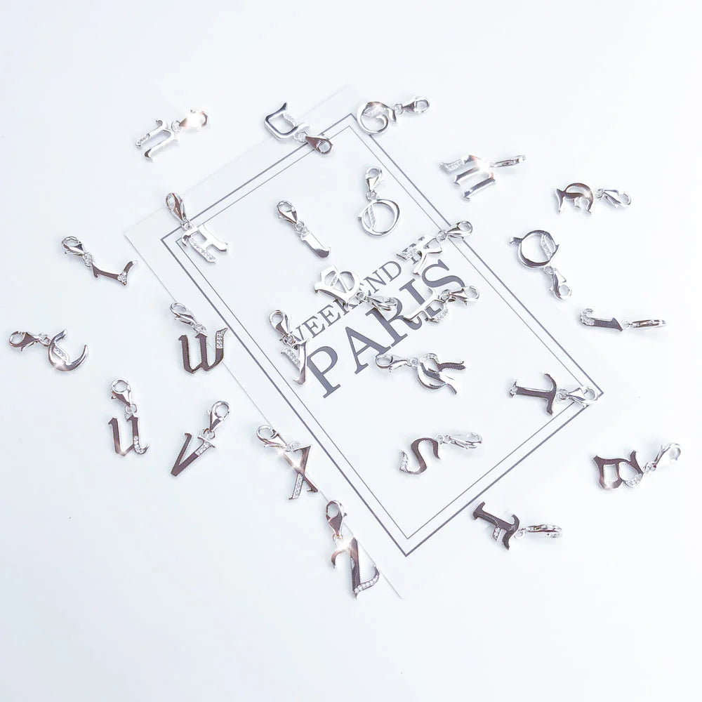 Real 925 Sterling Silver Lucky Letters ABC Word Pendant Charm Fashion Jewelry Gift For Women Men