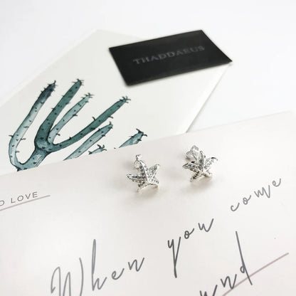 Starfish Pave Stud Earring Europe Style Fashion Trendy Jewelry For Women Girls Gift 925 Sterling Silver