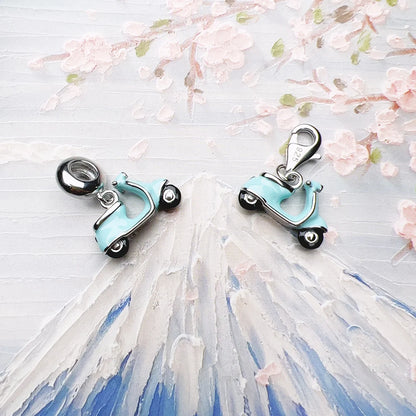 Blue Motor Scooter Pendant Charm New Fine Jewelry Real 925 Sterling Silver Trendy Holiday Vibes Gift For Women Men