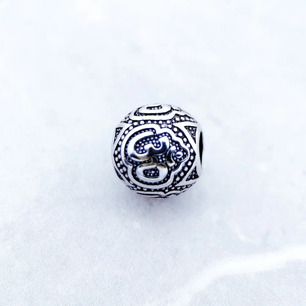 Om Beads,Pure 925 Sterling Silver Yoga Charms Buddhist Buddha DIY Jewelry Accessories Gift