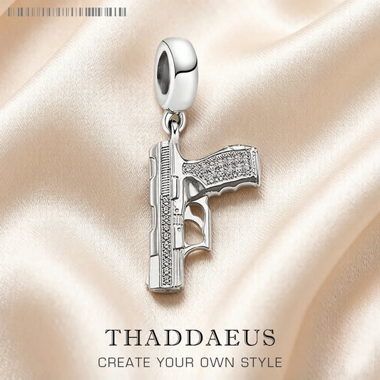 Charm Pistol Gun 925 Sterling Silver For Women & Men Trendy Club Gift Europe Style DIY Jewelry Fit  Bracelet Breloque