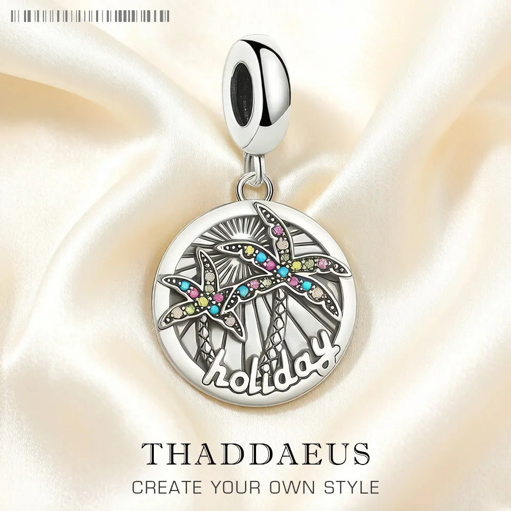 Charm Pendant Disc Tropical Holiday Palm Trees New European Summer Fun Jewelry Gift For Women Men 925 Sterling Silver