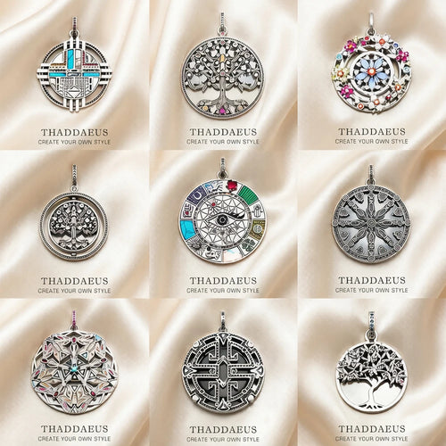 Amulet Magical Lucky Symbol Tree Flower Karma Whell Sun Bird Butterfly Pendants Jewelry 925 Sterling Silver Gift For Women Men
