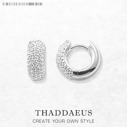 White Creole Hinged Hoop Earrings Pave Europe Glam Fine Jewerly For Women Gift In Solid 925 Sterling Silver