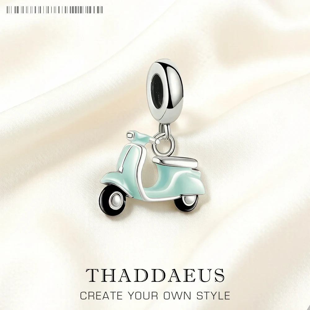 Blue Motor Scooter Pendant Charm New Fine Jewelry Real 925 Sterling Silver Trendy Holiday Vibes Gift For Women Men