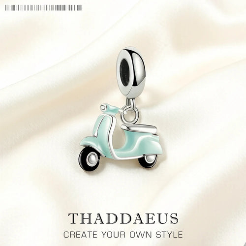 Blue Motor Scooter Pendant Charm New Fine Jewelry Real 925 Sterling Silver Trendy Holiday Vibes Gift For Women Men