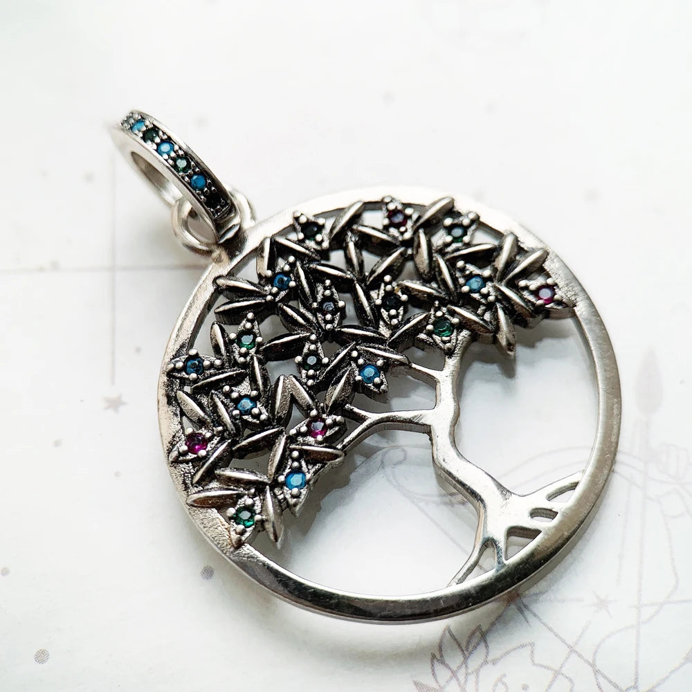 Amulet Magical Lucky Symbol Tree Flower Karma Whell Sun Bird Butterfly Pendants Jewelry 925 Sterling Silver Gift For Women Men