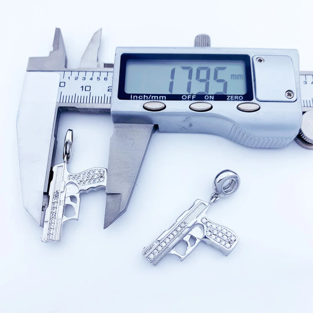 Charm Pistol Gun 925 Sterling Silver For Women & Men Trendy Club Gift Europe Style DIY Jewelry Fit  Bracelet Breloque