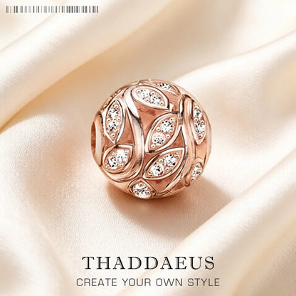 Bead Leaf Tendrils 925 Sterling Silver Rose Gold Color Romantic Gift For Women Europe Feminine Karma Charms Jewelry Accessories
