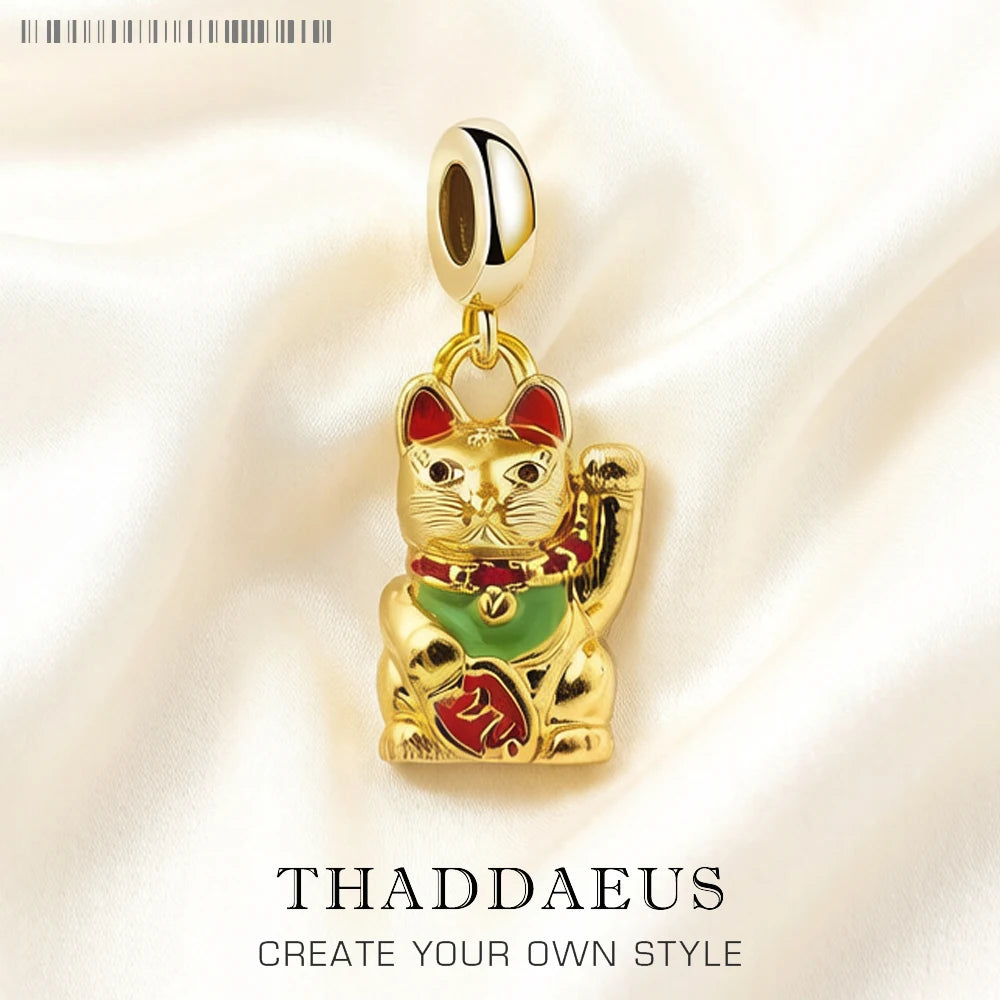 Lovely Cartoon Lucky Cat Toy Charm Pendant For Women Men Lover 925 Sterling Silver Gift