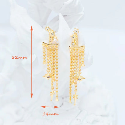 Gold Plated Drop Earrings Star Decorated Chains Europe Style Fine Jewelry Bohemia Gift For Women In Pure 925 Sterling Silver