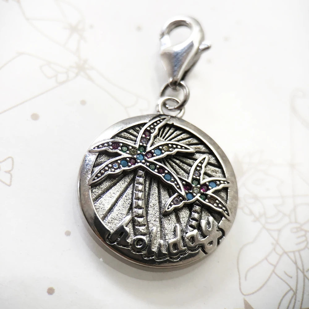 Charm Pendant Disc Tropical Holiday Palm Trees New European Summer Fun Jewelry Gift For Women Men 925 Sterling Silver