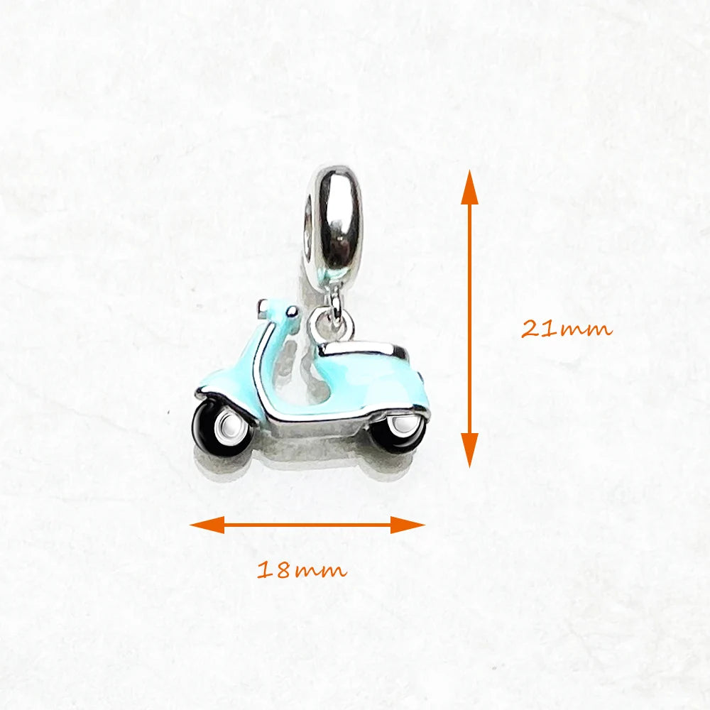 Blue Motor Scooter Pendant Charm New Fine Jewelry Real 925 Sterling Silver Trendy Holiday Vibes Gift For Women Men