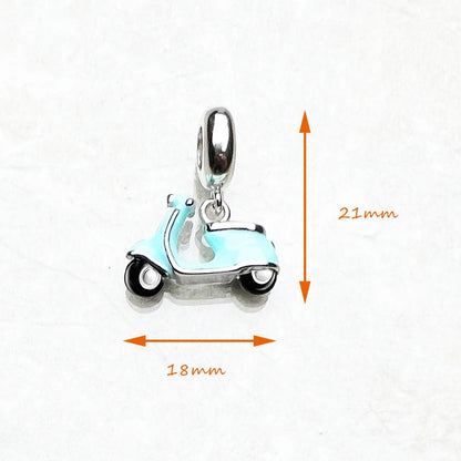 Blue Motor Scooter Pendant Charm New Fine Jewelry Real 925 Sterling Silver Trendy Holiday Vibes Gift For Women Men