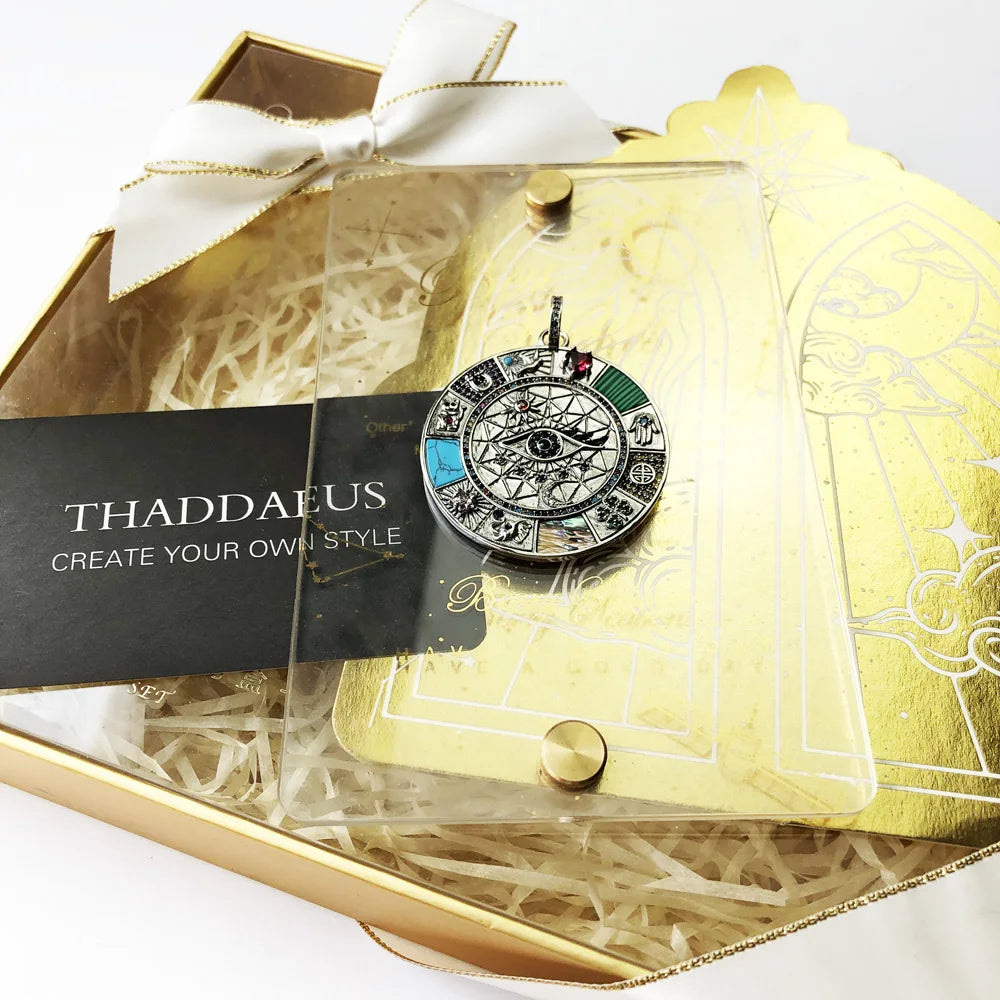 Pendant Large Amulet Magical Lucky Heart Cat Elephant Clover Symbols Fatima Golden Jewelry 925 Sterling Silver Women Men Gift