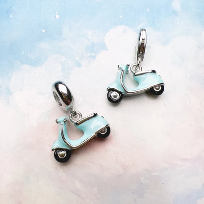 Blue Motor Scooter Pendant Charm New Fine Jewelry Real 925 Sterling Silver Trendy Holiday Vibes Gift For Women Men