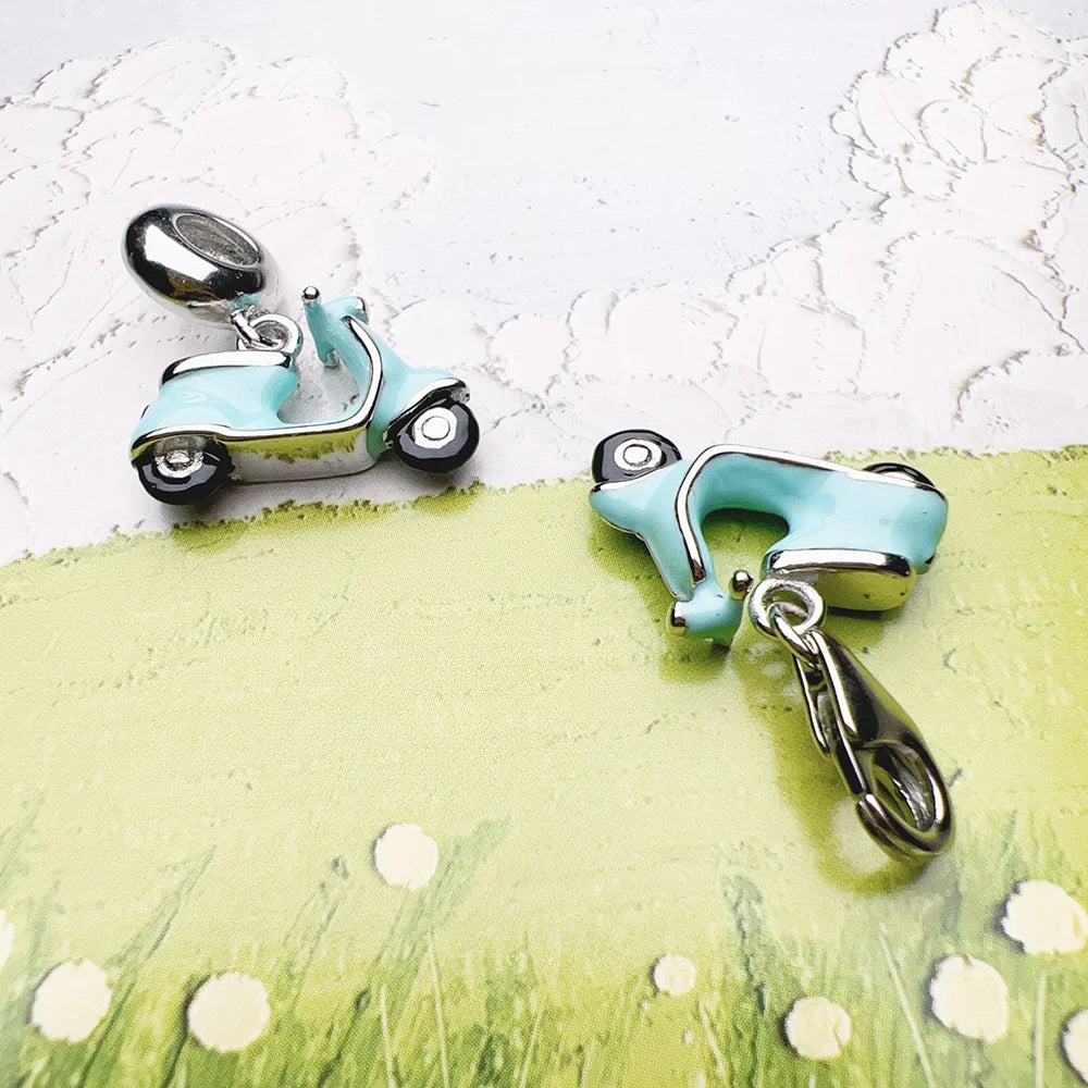 Blue Motor Scooter Pendant Charm New Fine Jewelry Real 925 Sterling Silver Trendy Holiday Vibes Gift For Women Men