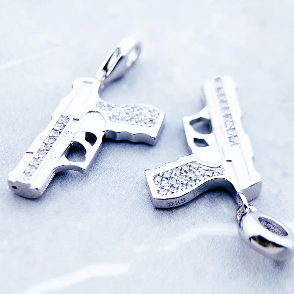 Charm Pistol Gun 925 Sterling Silver For Women & Men Trendy Club Gift Europe Style DIY Jewelry Fit  Bracelet Breloque