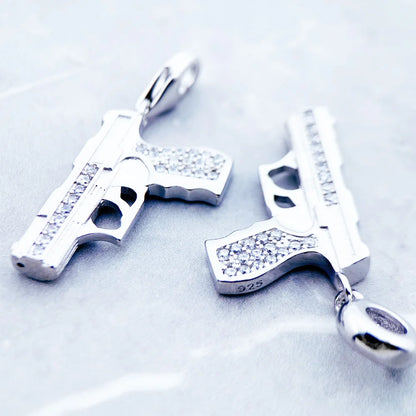 Charm Pistol Gun 925 Sterling Silver For Women & Men Trendy Club Gift Europe Style DIY Jewelry Fit  Bracelet Breloque
