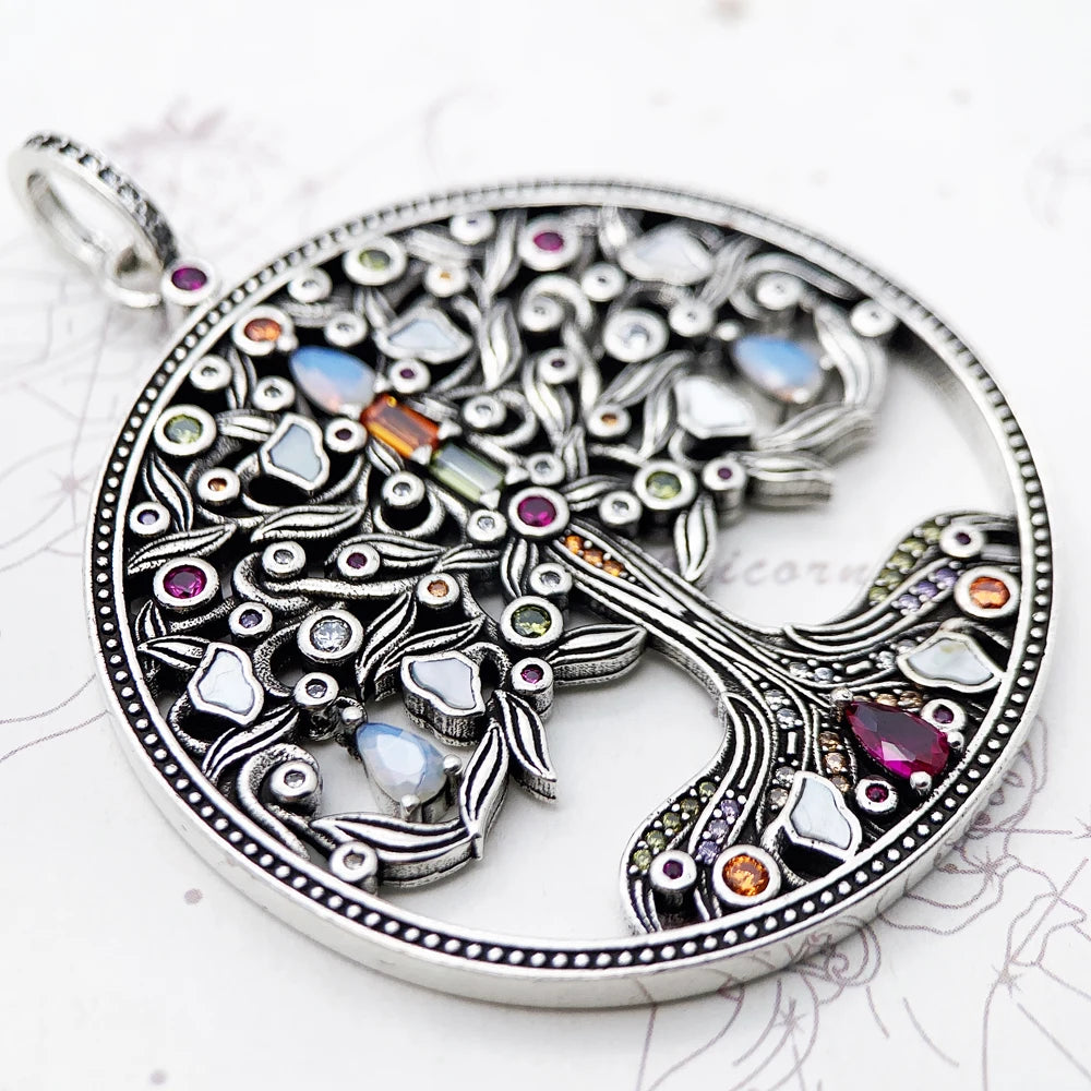 Amulet Magical Lucky Symbol Tree Flower Karma Whell Sun Bird Butterfly Pendants Jewelry 925 Sterling Silver Gift For Women Men