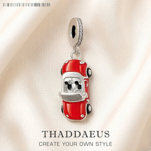 Red Enamel Sports Car Dangle Charm Pendant Autumn Brand New Sterling Silver 925 Trendy Gift