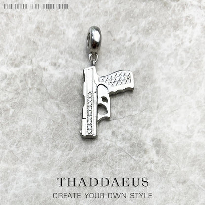 Charm Pistol Gun 925 Sterling Silver For Women & Men Trendy Club Gift Europe Style DIY Jewelry Fit  Bracelet Breloque