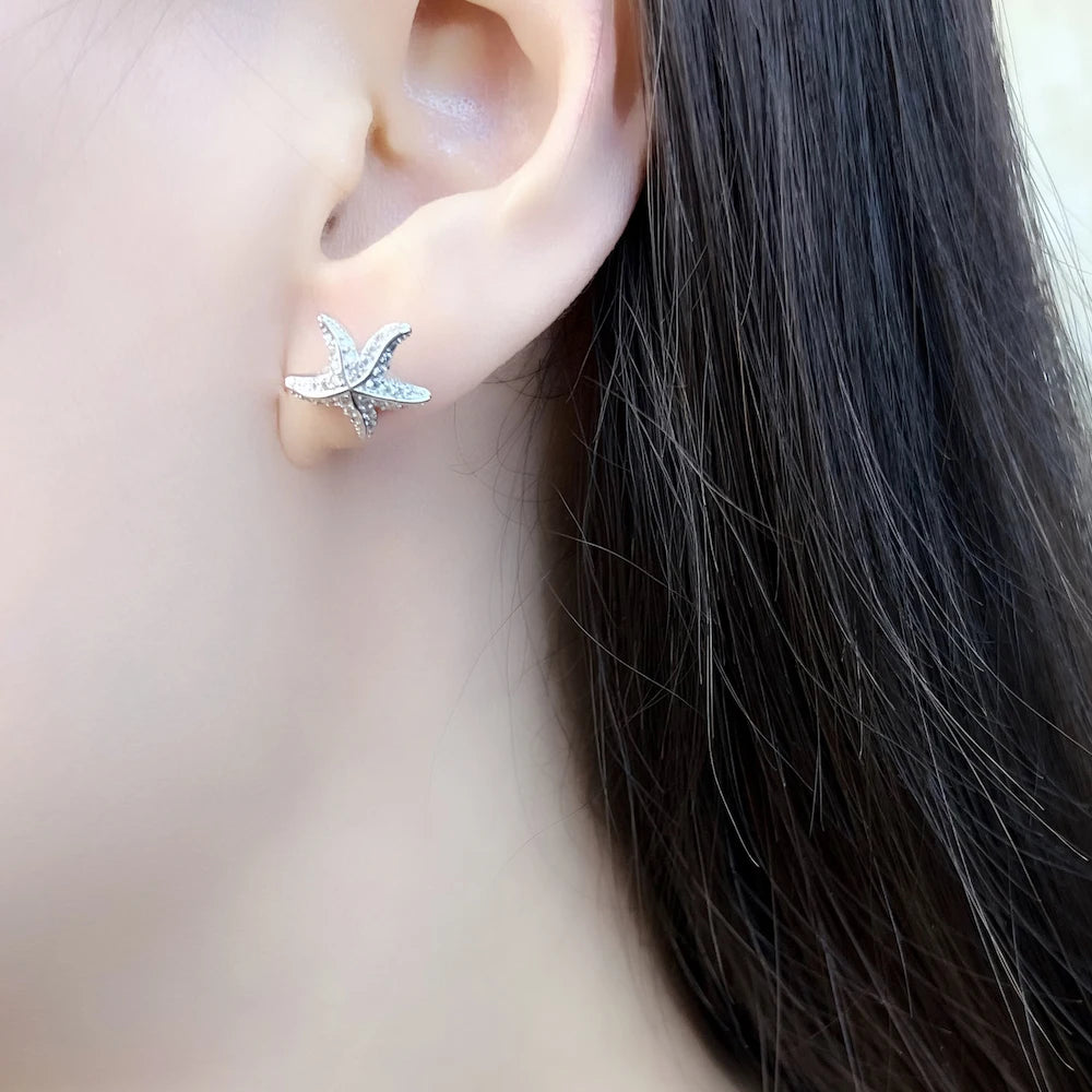 Starfish Pave Stud Earring Europe Style Fashion Trendy Jewelry For Women Girls Gift 925 Sterling Silver