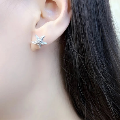Starfish Pave Stud Earring Europe Style Fashion Trendy Jewelry For Women Girls Gift 925 Sterling Silver