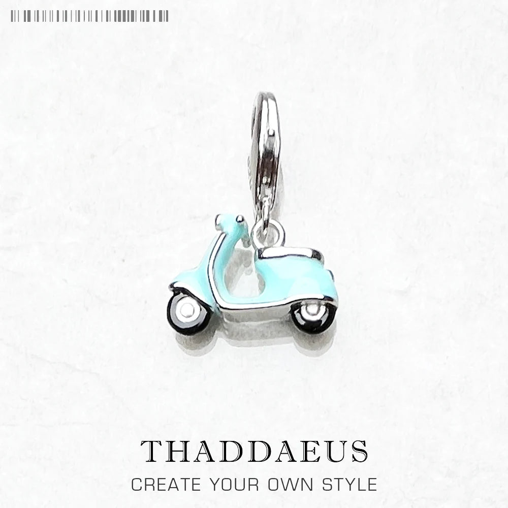 Blue Motor Scooter Pendant Charm New Fine Jewelry Real 925 Sterling Silver Trendy Holiday Vibes Gift For Women Men