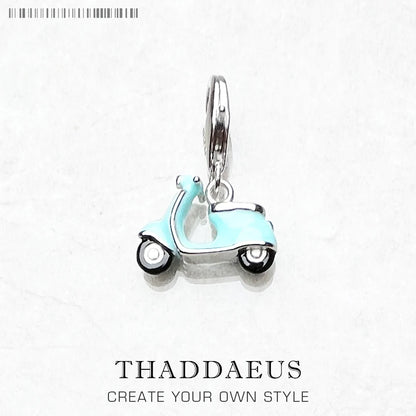Blue Motor Scooter Pendant Charm New Fine Jewelry Real 925 Sterling Silver Trendy Holiday Vibes Gift For Women Men