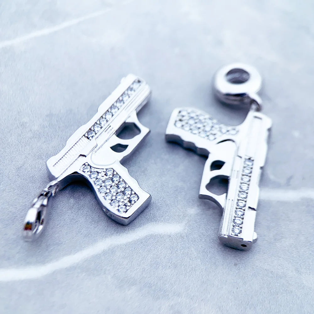 Charm Pistol Gun 925 Sterling Silver For Women & Men Trendy Club Gift Europe Style DIY Jewelry Fit  Bracelet Breloque