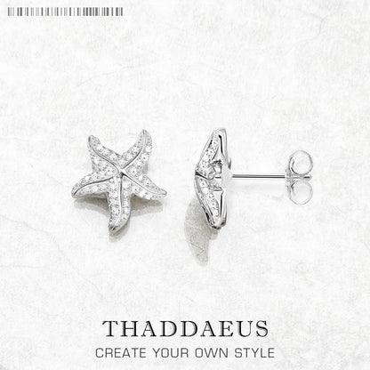 Starfish Pave Stud Earring Europe Style Fashion Trendy Jewelry For Women Girls Gift 925 Sterling Silver