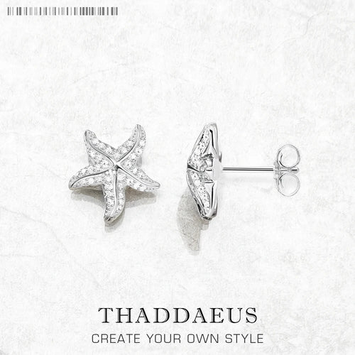 Starfish Pave Stud Earring Europe Style Fashion Trendy Jewelry For Women Girls Gift 925 Sterling Silver