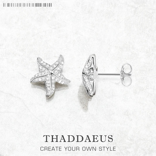 Starfish Pave Stud Earring Europe Style Fashion Trendy Jewelry For Women Girls Gift 925 Sterling Silver