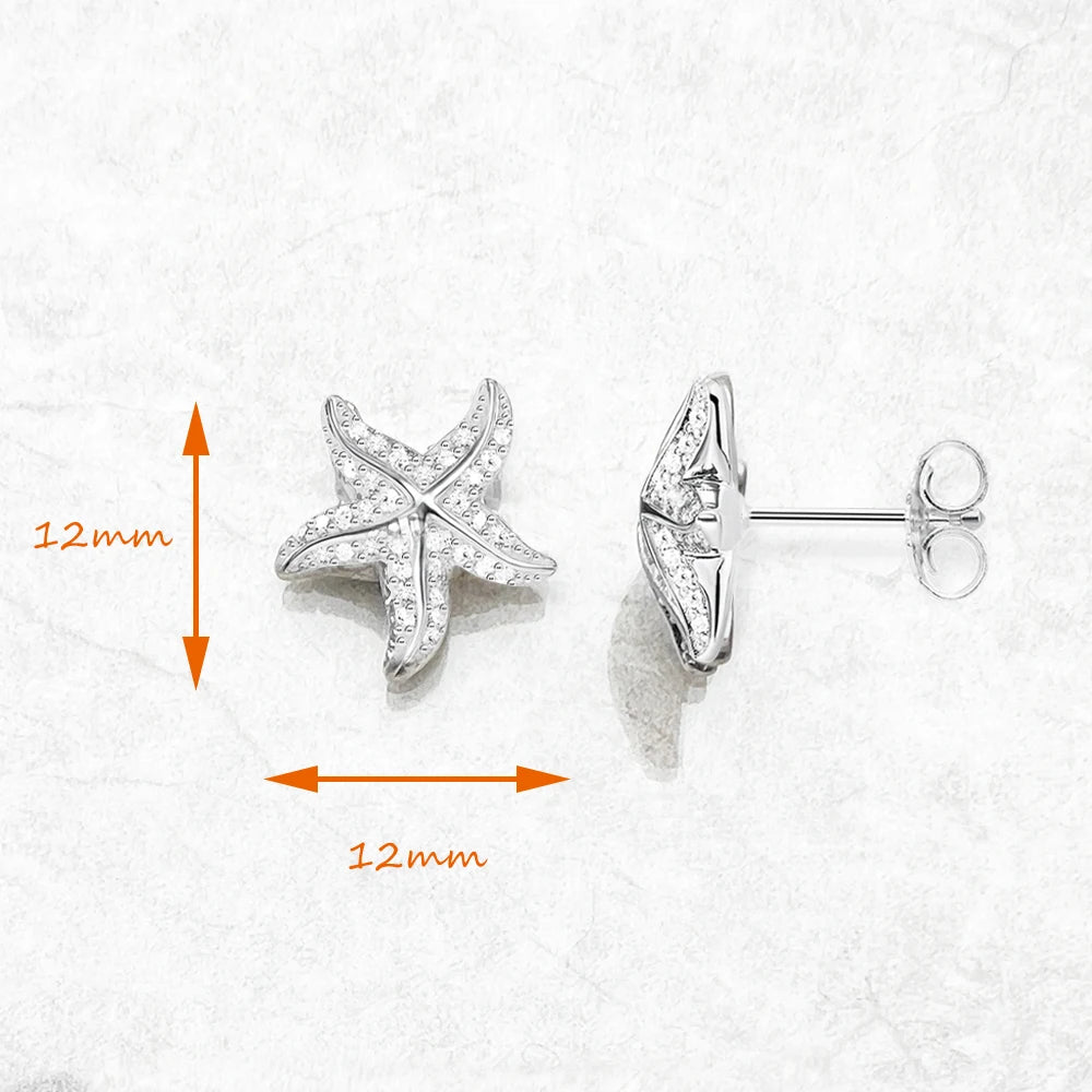 Starfish Pave Stud Earring Europe Style Fashion Trendy Jewelry For Women Girls Gift 925 Sterling Silver