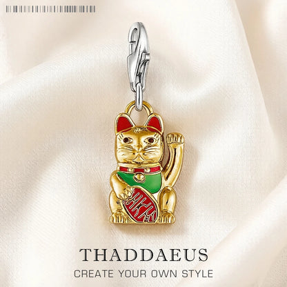 Lovely Cartoon Lucky Cat Toy Charm Pendant For Women Men Lover 925 Sterling Silver Gift