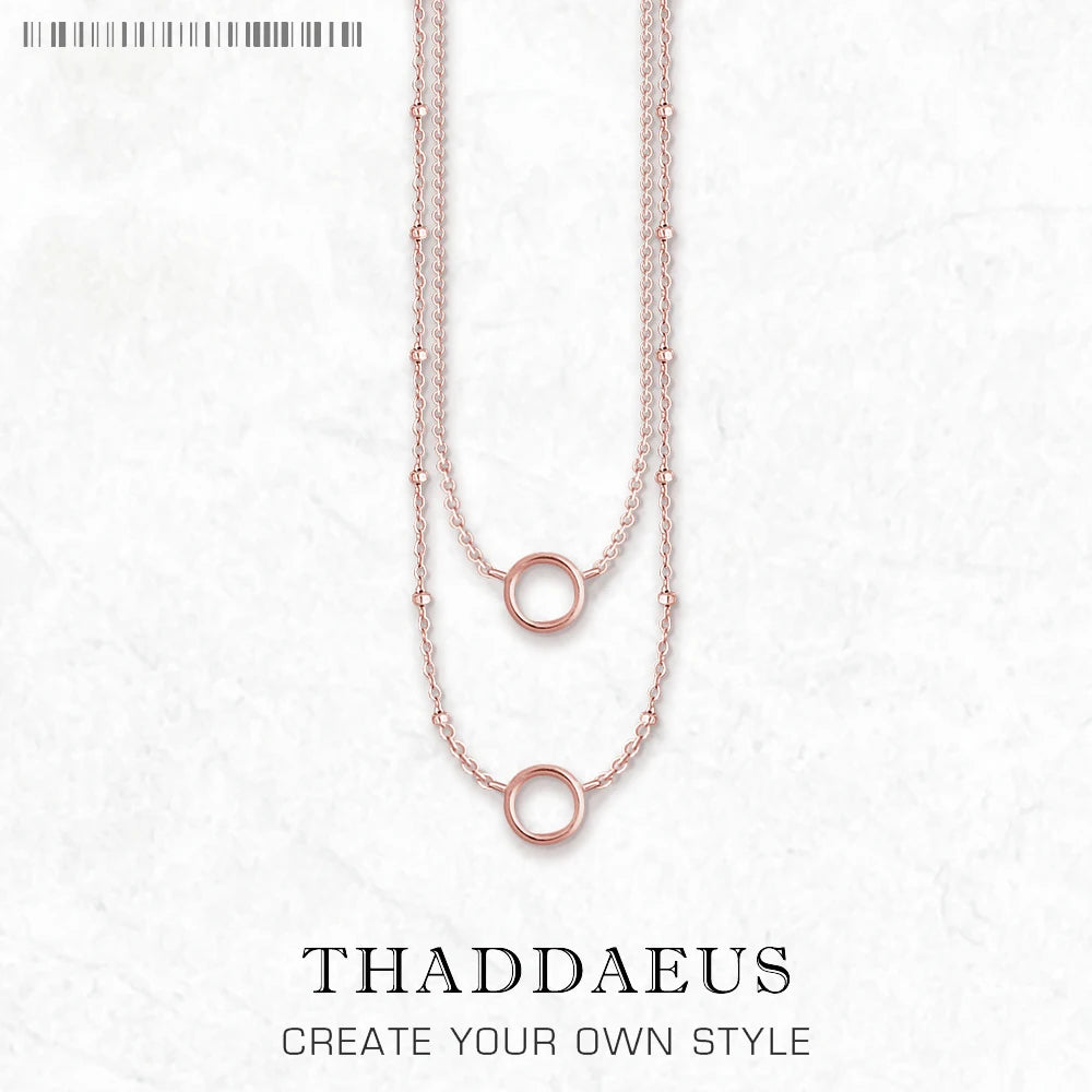 Charm Necklace Rose Color Double Chain Brand New Fashion Jewelry Europe 925 Sterling Silver Gift For Women