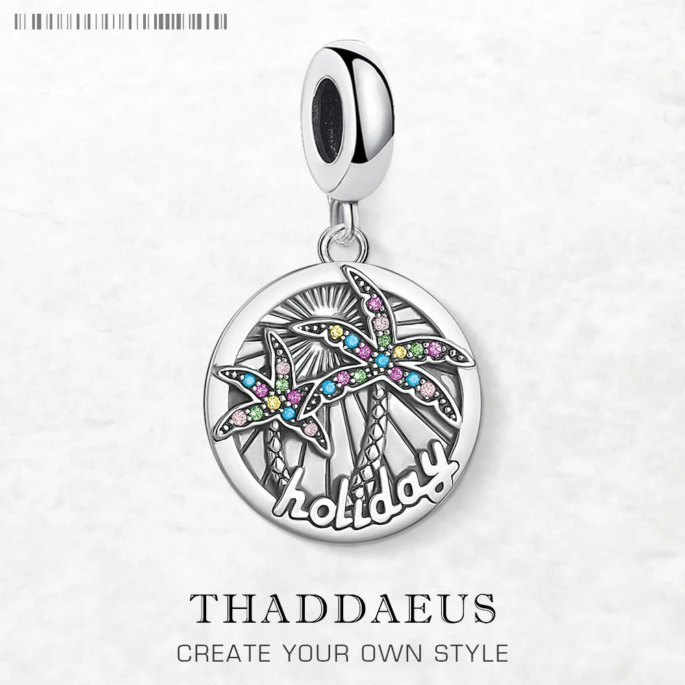 Charm Pendant Disc Tropical Holiday Palm Trees New European Summer Fun Jewelry Gift For Women Men 925 Sterling Silver