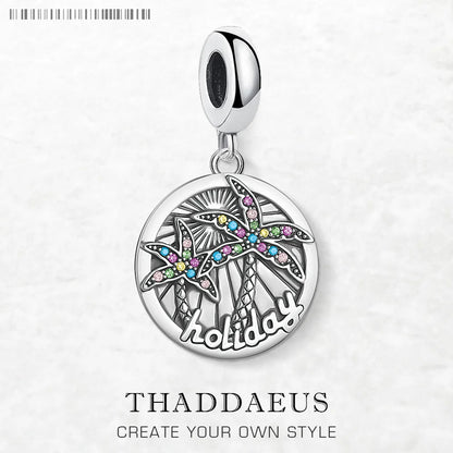 Charm Pendant Disc Tropical Holiday Palm Trees New European Summer Fun Jewelry Gift For Women Men 925 Sterling Silver