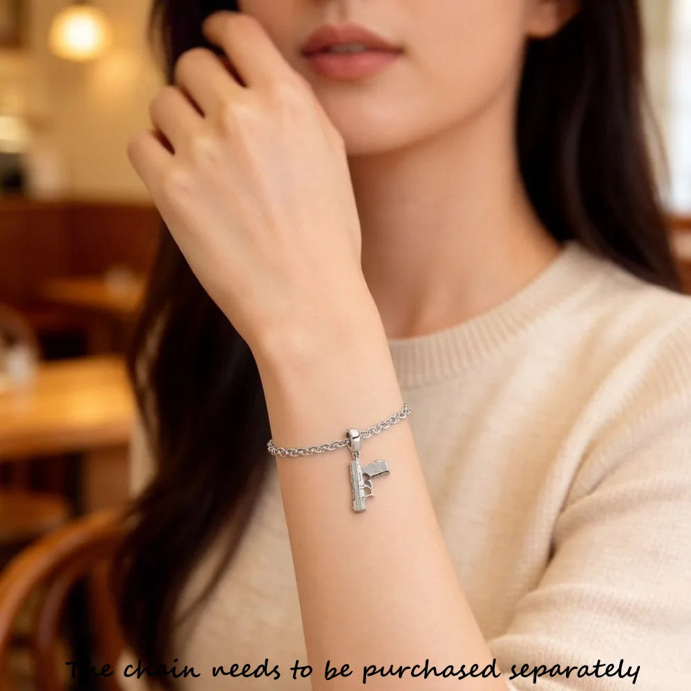 Charm Pistol Gun 925 Sterling Silver For Women & Men Trendy Club Gift Europe Style DIY Jewelry Fit  Bracelet Breloque