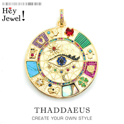 Pendant Large Amulet Magical Lucky Heart Cat Elephant Clover Symbols Fatima Golden Jewelry 925 Sterling Silver Women Men Gift