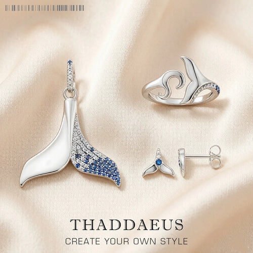 Dolphin Tail Fin Ring Ear Stud Pendant Jewelry Set Brand New Fine Jewelry 925 Sterling Silver Trendy Gift For Women
