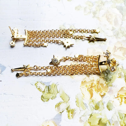 Gold Plated Drop Earrings Star Decorated Chains Europe Style Fine Jewelry Bohemia Gift For Women In Pure 925 Sterling Silver