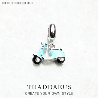 Blue Motor Scooter Pendant Charm New Fine Jewelry Real 925 Sterling Silver Trendy Holiday Vibes Gift For Women Men