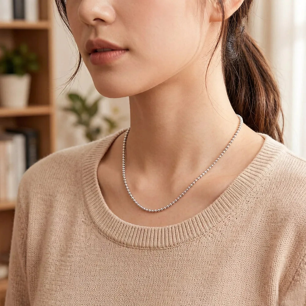 Ball Chain Charm Necklace Brand New Strand Fashion Jewelry Europe Style 925 Sterling Silver Gift For Men Women