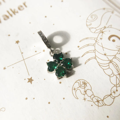Green Heart Cloverleaf Dangle Charm Lucky Pendant Women Summer 925 Sterling Silver Fine Jewelry